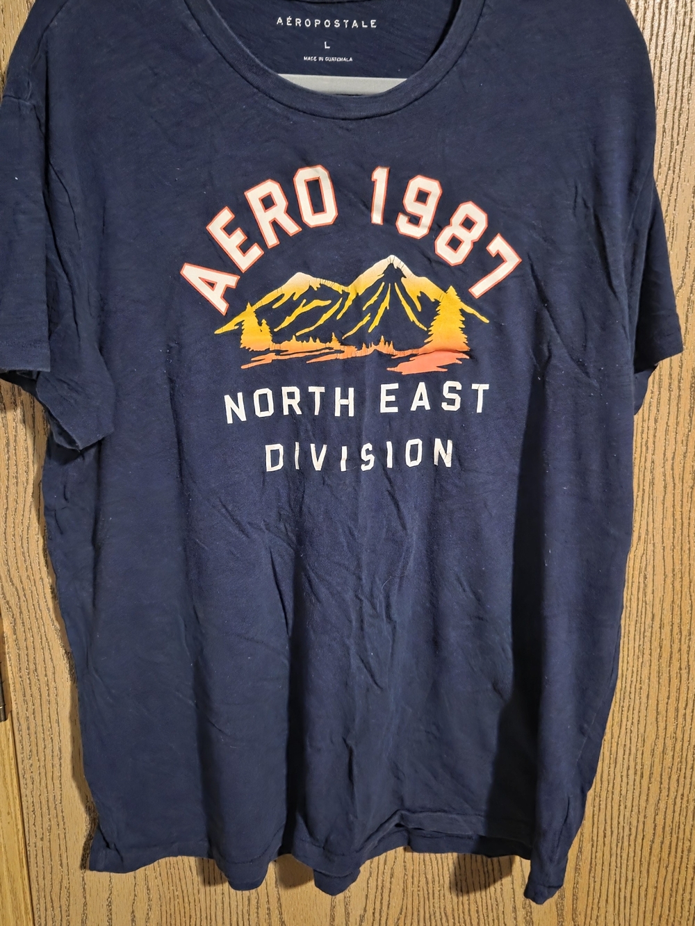 Aeropostale Navy Blue Mountain Graphic Tee with Yellow & Orange Accents